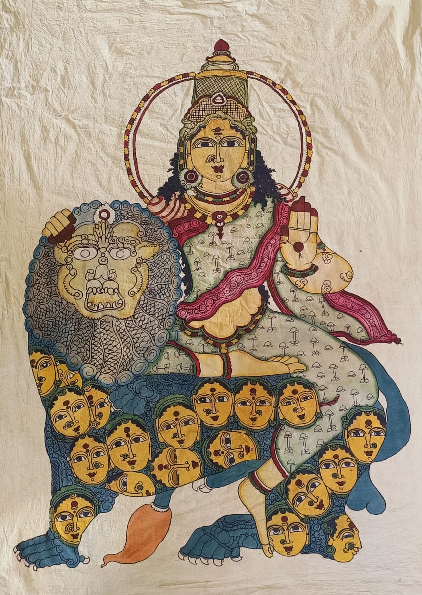 The Fierce Goddess: Durga Simhavahini in Kalamkari by Kanukurthi Guna Sekhar Sai Thumbnail