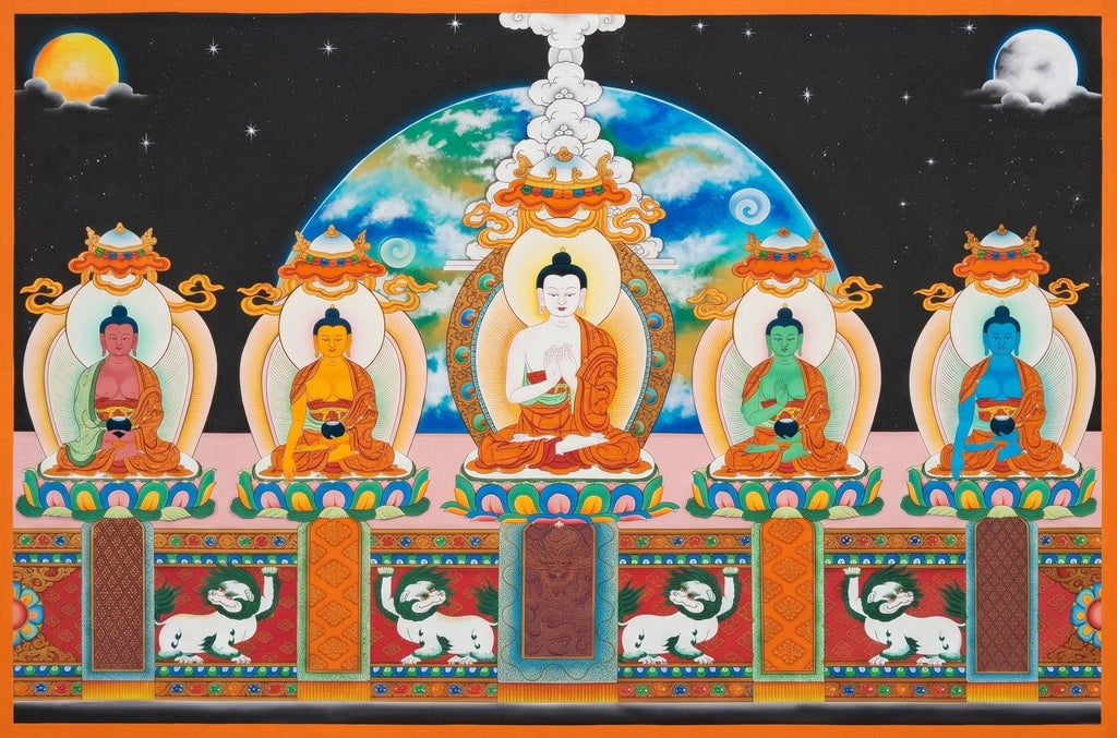 The Five Dhyani Buddhas in Thangka by Gyaltsen Zimba Thumbnail