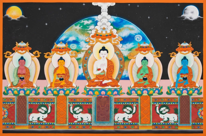 The Five Dhyani Buddhas in Thangka by Gyaltsen Zimba Thumbnail