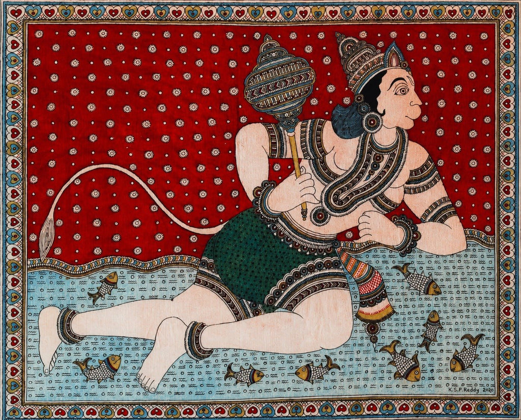 The Flight of Lord Hanuman in Kalamkari by Siva Reddy Thumbnail