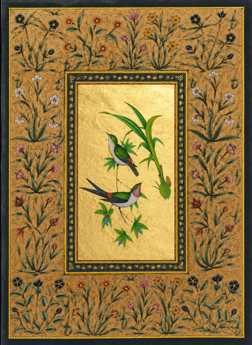 The Fork-Tailed Hummingbird and Sapling in Mughal Miniature by Mohan Prajapati Thumbnail