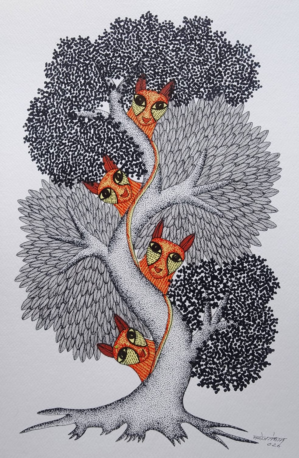 The four watchers in Gond by Manoj Tekam Thumbnail