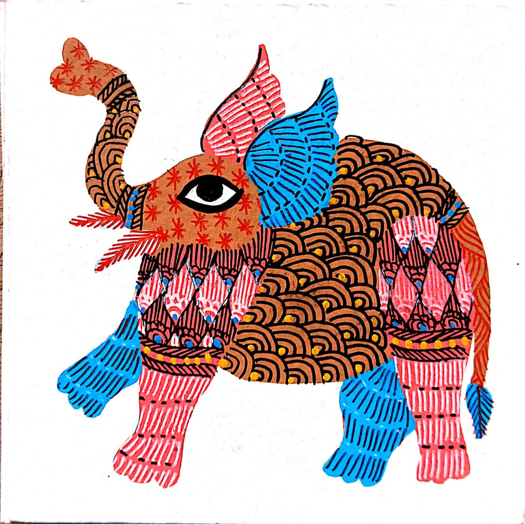 The Gentle Giant: Elephant in Gond by Kailash Pradhan Thumbnail