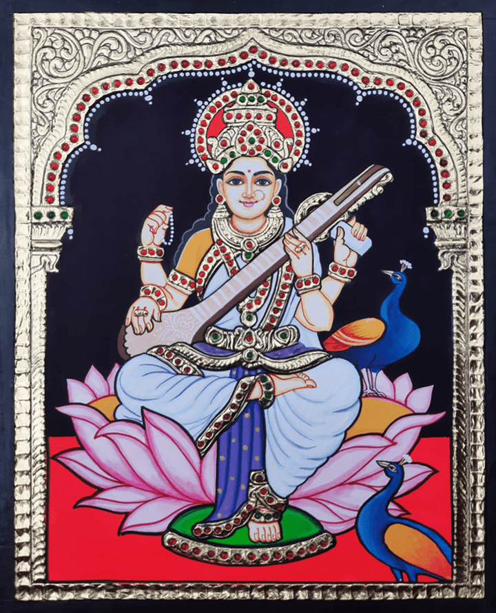 The Goddess of Wisdom: Saraswati in Tanjore Painting by Sanjay Tandekar Thumbnail