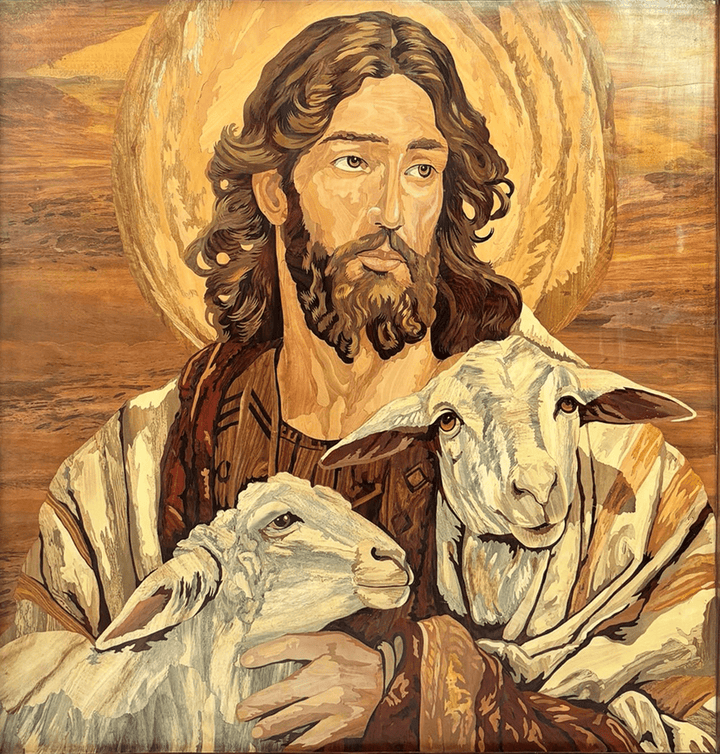 The Good Shepherd: Jesus in Rosewood Inlay by Mohan Kumar Thumbnail