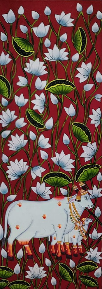 The Graceful Bloom: Kamdhenu, Calves and the Blossming Lotuses in Pichwai by Dinesh Soni Thumbnail