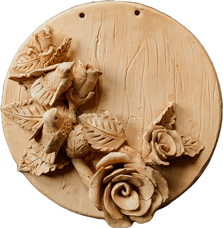 The Graceful Perch: Birds Amidst Roses in Terracotta by Dolon Kundu Thumbnail