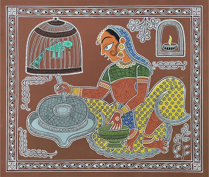 The Grain Churner In Mandana by Vidya Soni Thumbnail