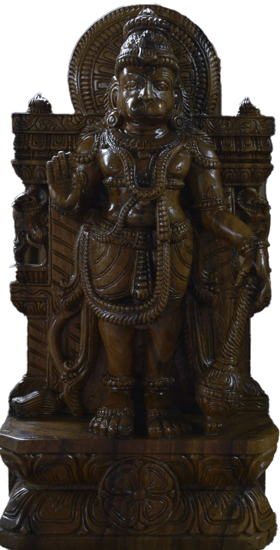The Great Devotee: Lord Hanuman, The Monkey God in Wood Carving by Shrinivasan Thumbnail