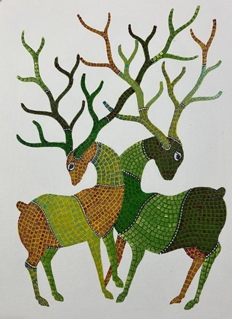 The Green Deer in Gond by Gareeba Singh Tekam Thumbnail