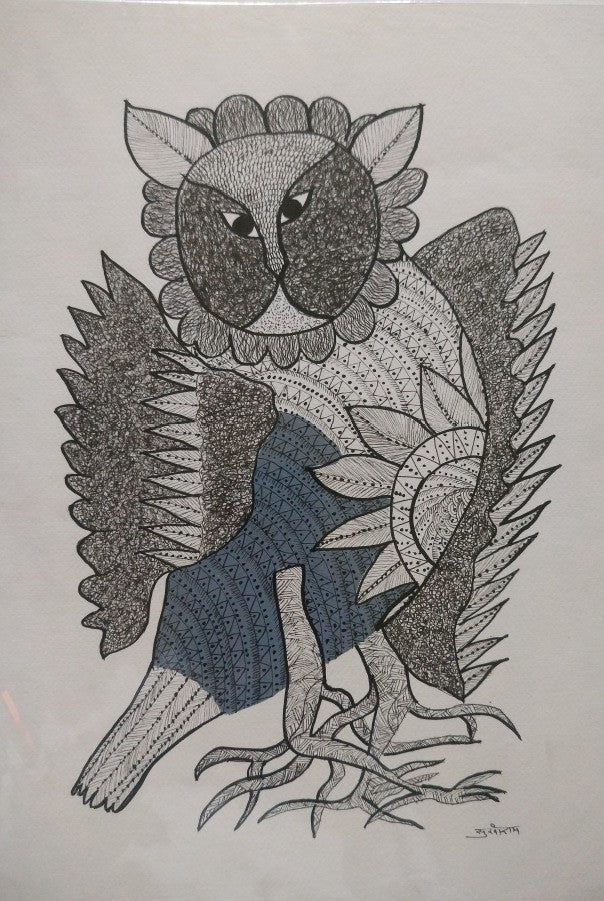 The Guardian Owl in Gond by Sukhiram Maravi Thumbnail