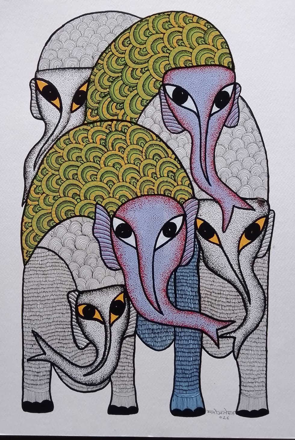 The Herd of Elephants in Gond by Manoj Tekam Thumbnail