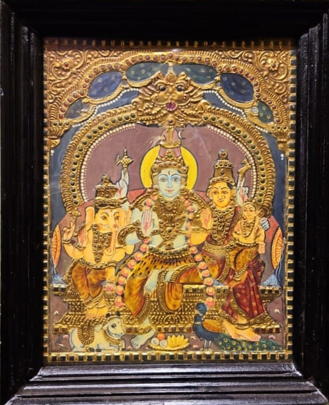 The Ideal Family: Shiv Parivaar,  Antique Tanjore Thumbnail