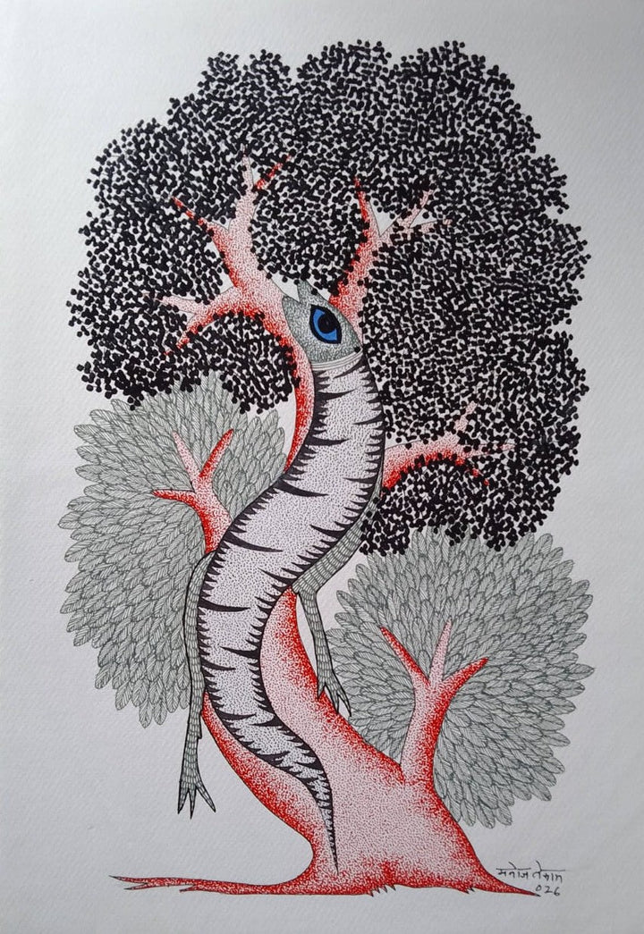 The Iguana Tree in Gond by Manoj Tekam Thumbnail