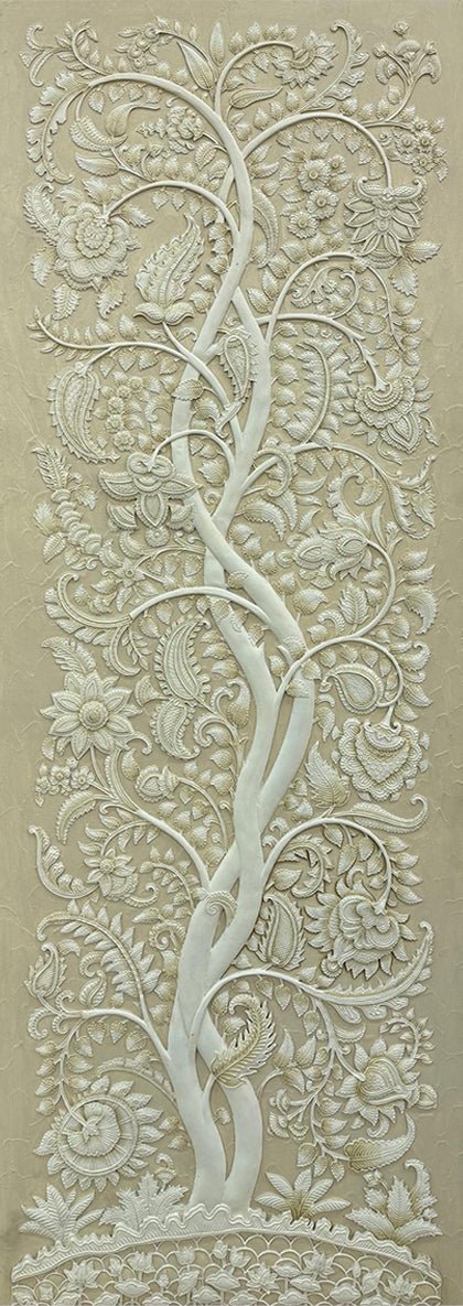 The Ivory Foliage: Tree of Life in Stone Dust painting by Amita Sachdeva Thumbnail