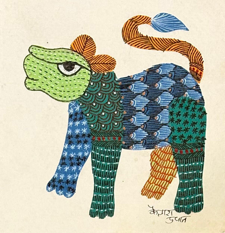 The king of the jungle: lion Gond by Kailash Pradhan Thumbnail