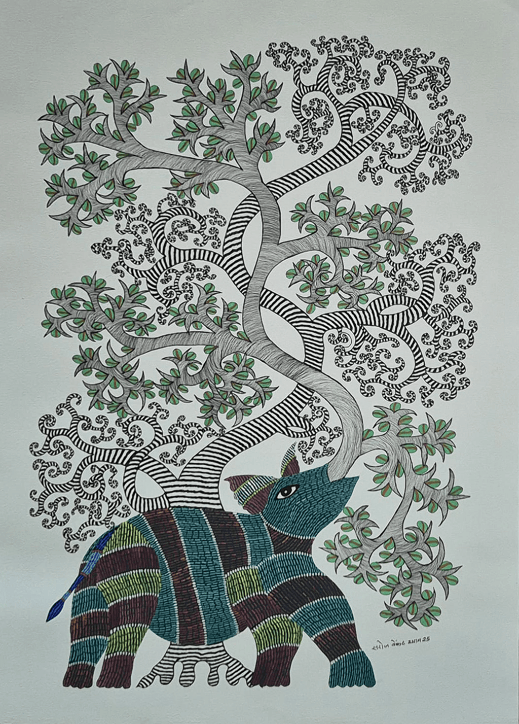 The Majestic Beast in Gond by Saroj Venkat Shyam Thumbnail