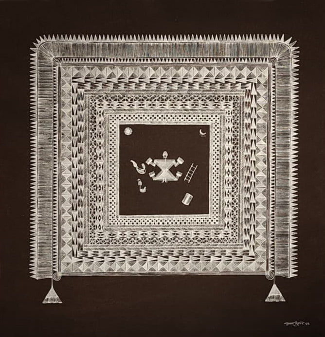 The Marriage Chauk in Warli by Krushna Sadashiv Bhusare Thumbnail