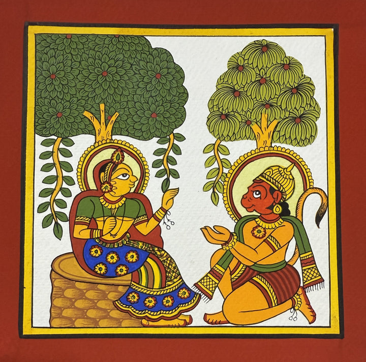 The Messenger's Visit: Lord Hanuman and Sita in Phad Painting by Kalyan Joshi Thumbnail