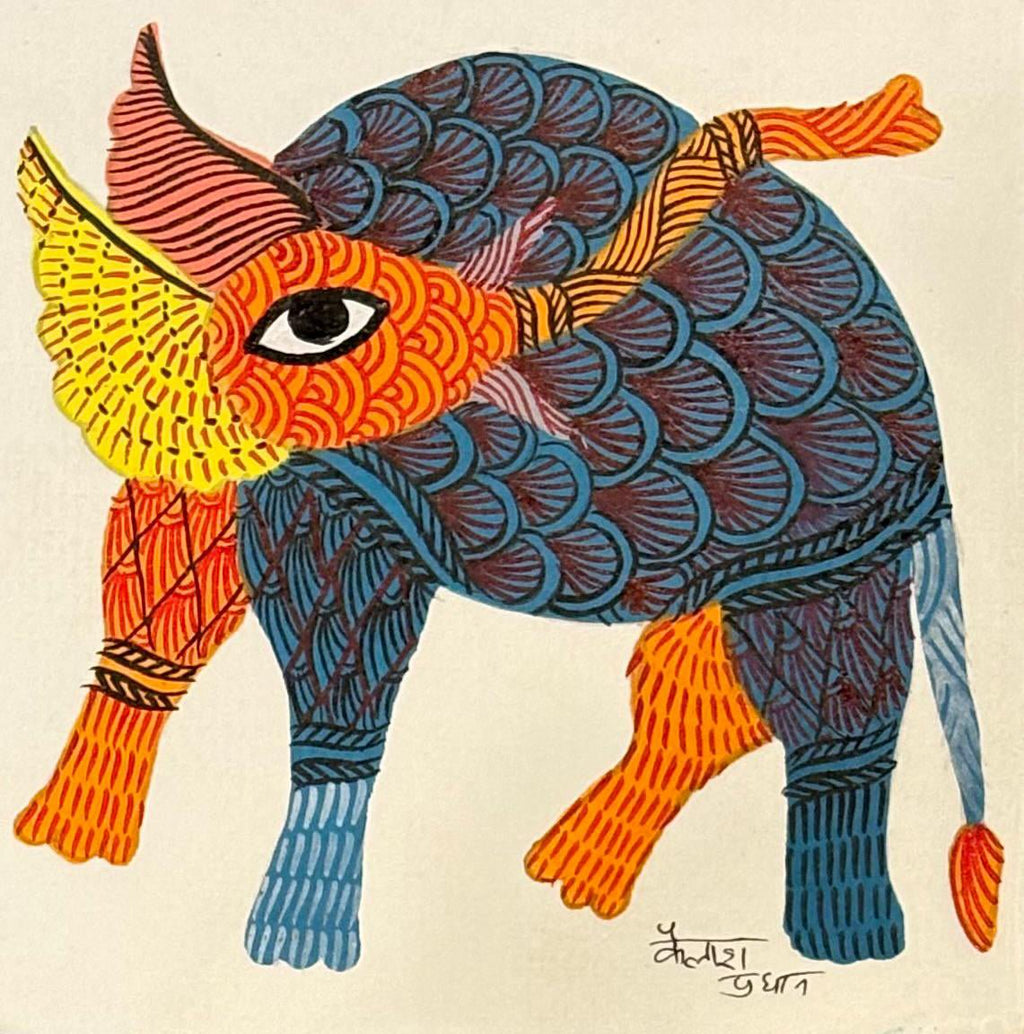 The mighty elephant in Gond by Kailash Pradhan Thumbnail