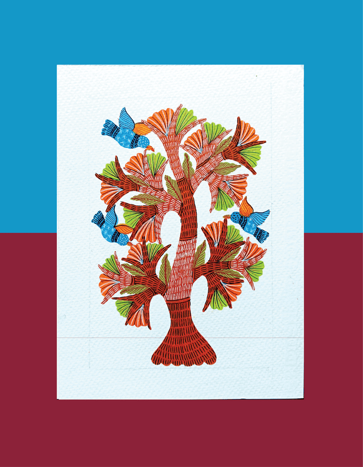 The Nature's Abundance: Birds And Trees in Gond by Kailash Pradhan Thumbnail