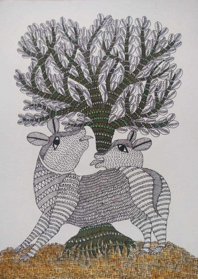The Nature's Beauty in Gond by Sukhiram Maravi Thumbnail