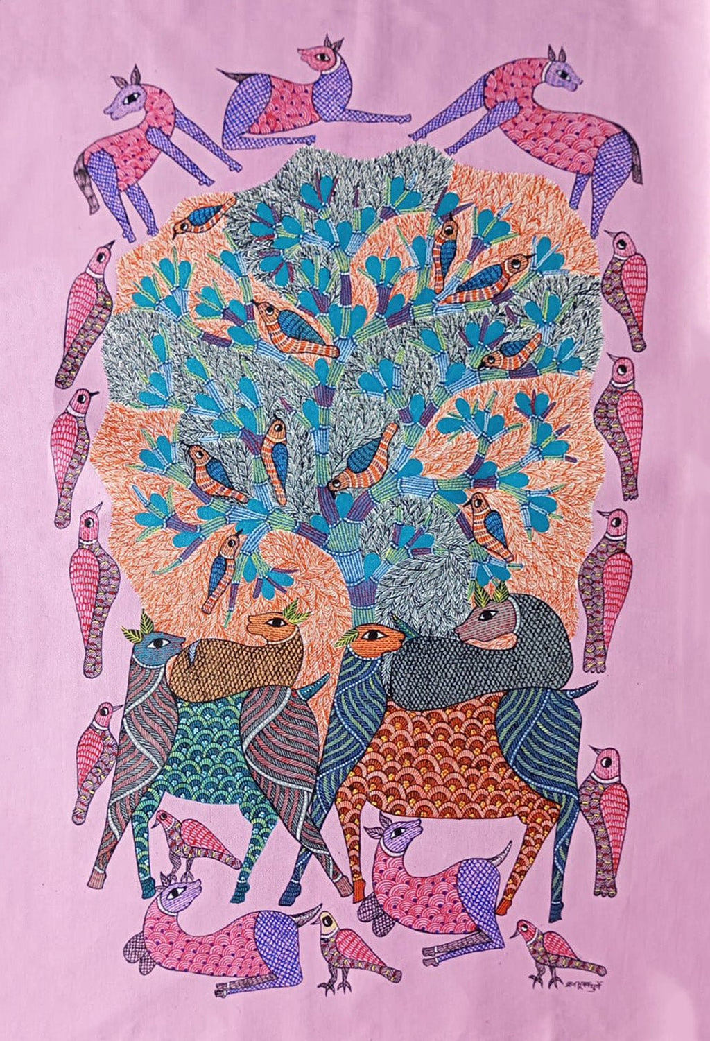The Nature's Collage in Gond by Braj Bhooshan Dhurwey Thumbnail