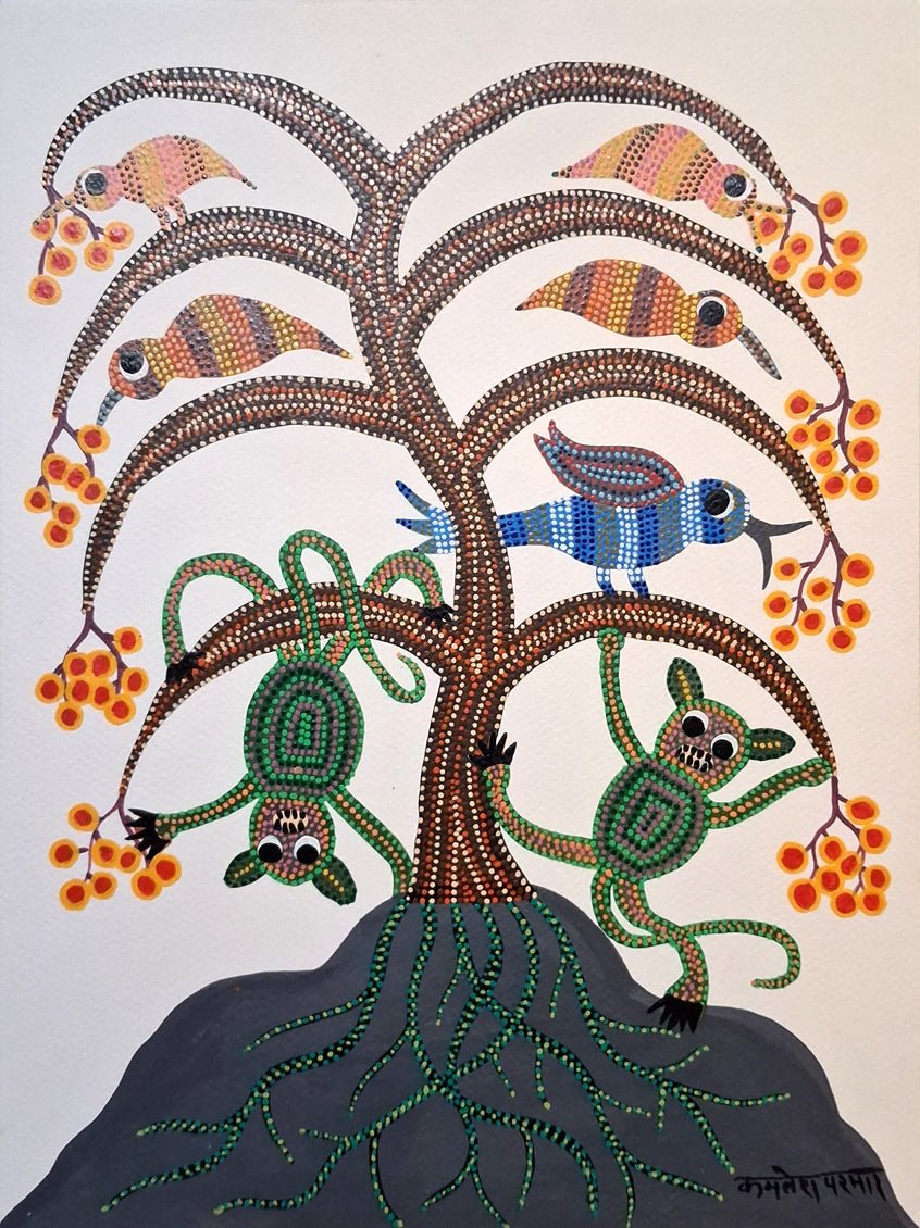 The Nature's Play: Monkeys and Birds in Bhil by Kamlesh Parmar Thumbnail