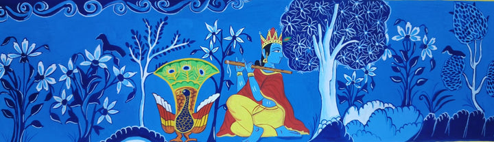 The Nature's Splendour: Lord Krishna amidst Nature in Manuscript painting by Sujit Das Thumbnail