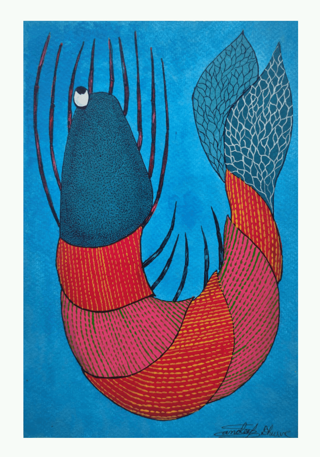 The Patterned Prawn in Gond by Sandeep Dhurve Thumbnail