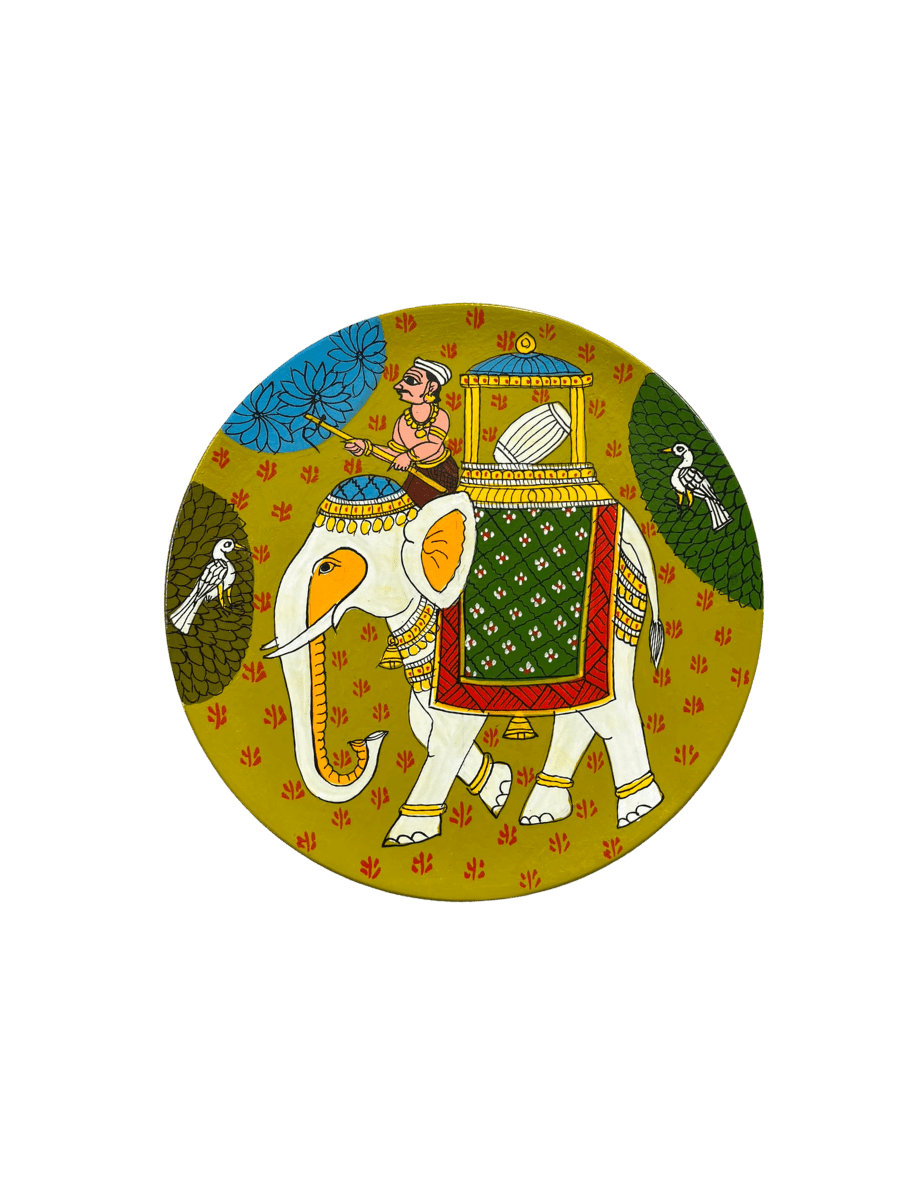 The Royal White Elephant Carriage in Cheriyal Scroll Wall Plate by Dhanalakota Rakesh Thumbnail