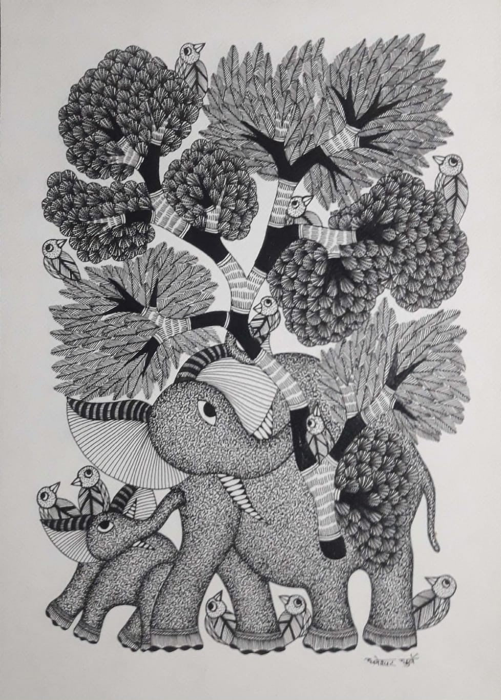 The Shared Sanctuary in Gond by Dhneshwar Dhurwey Thumbnail