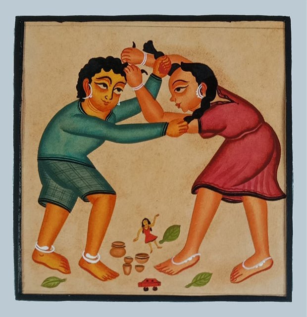 The Siblings at Play In Kalighat by Bapi Chitrakar Thumbnail