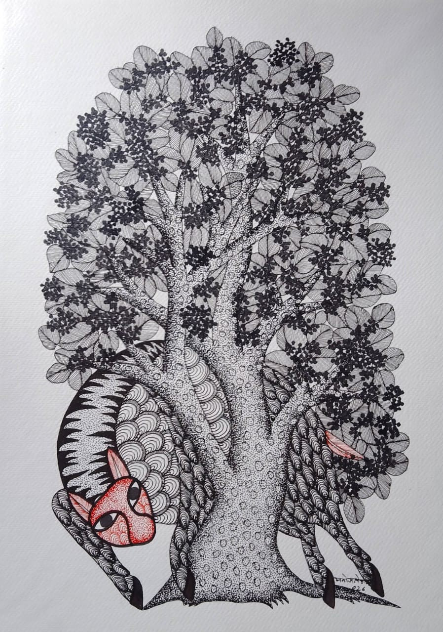 The Siyar beneath the Mahua Canopy in Gond by Manoj Tekam Thumbnail