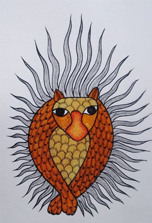The Tiger-Porcupine Spirit in Gond by Manoj Tekam Thumbnail
