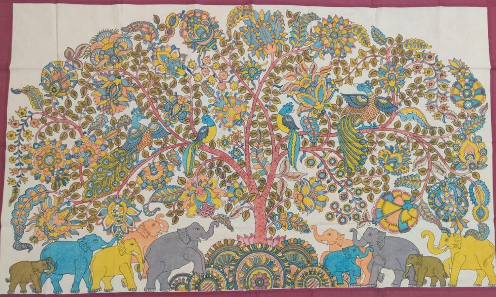The Tree of Life and Elephant Herd in Kalamkari by Harinath N Thumbnail
