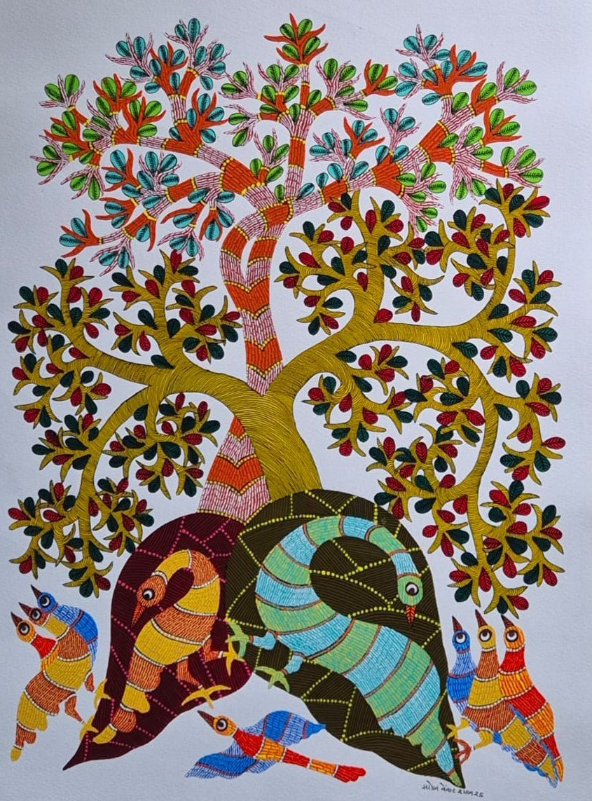 The Tree of Life with Birds in Gond by Saroj Venkat Shyam Thumbnail