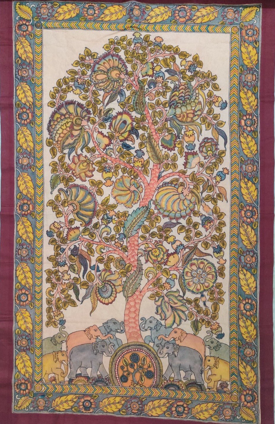 The Tree of Life with Elephants in Kalamkari by Harinath N Thumbnail