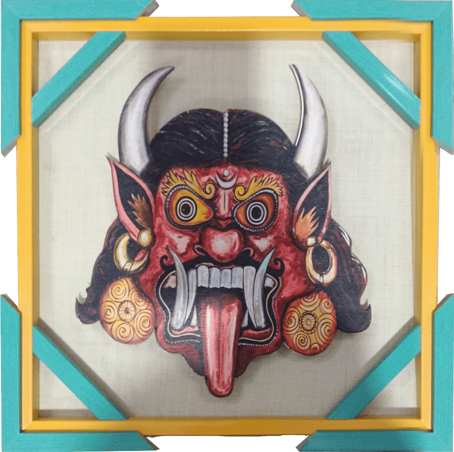 The watchful guardian in Cheriyal Mask Print Thumbnail