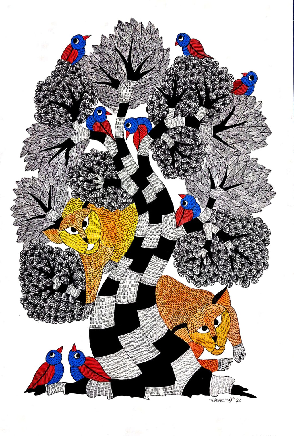 The Watchful Leopards in Gond by Dhneshwar Dhurwey Thumbnail