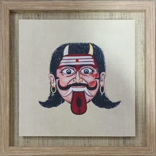 The watchful wanderer in Cheriyal Mask Print Thumbnail