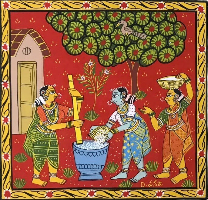 The Women and Domestic rituals in Cheriyal Scroll by Dhanalakota Rakesh Thumbnail