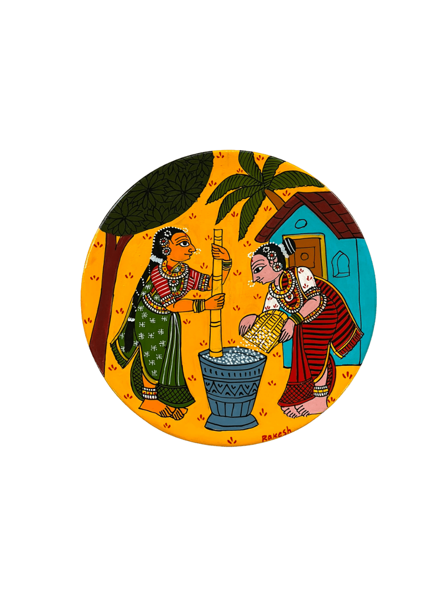 The Women and the Pestle in Cheriyal Scroll Wall Plate by Dhanalakota Rakesh Thumbnail
