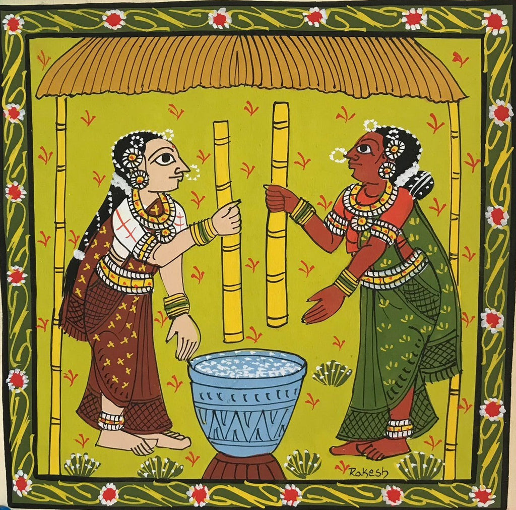 The Women with the Mortar and Pestle in Cheriyal Scroll by Dhanalakota Rakesh Thumbnail