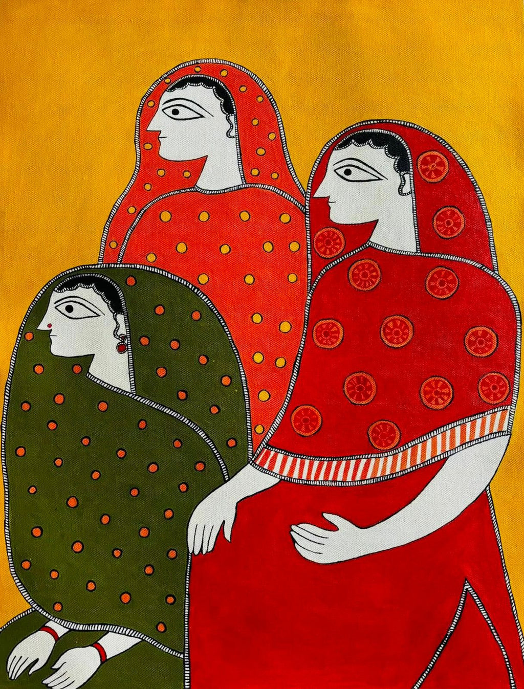 Three Girls (Amrita Sher-Gil) in Madhubani by Izhar Ansari Thumbnail