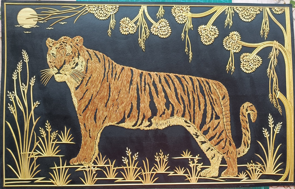 Tiger in a Grassland in Sikki Grass Work by Suraj Kumar Sahu Thumbnail