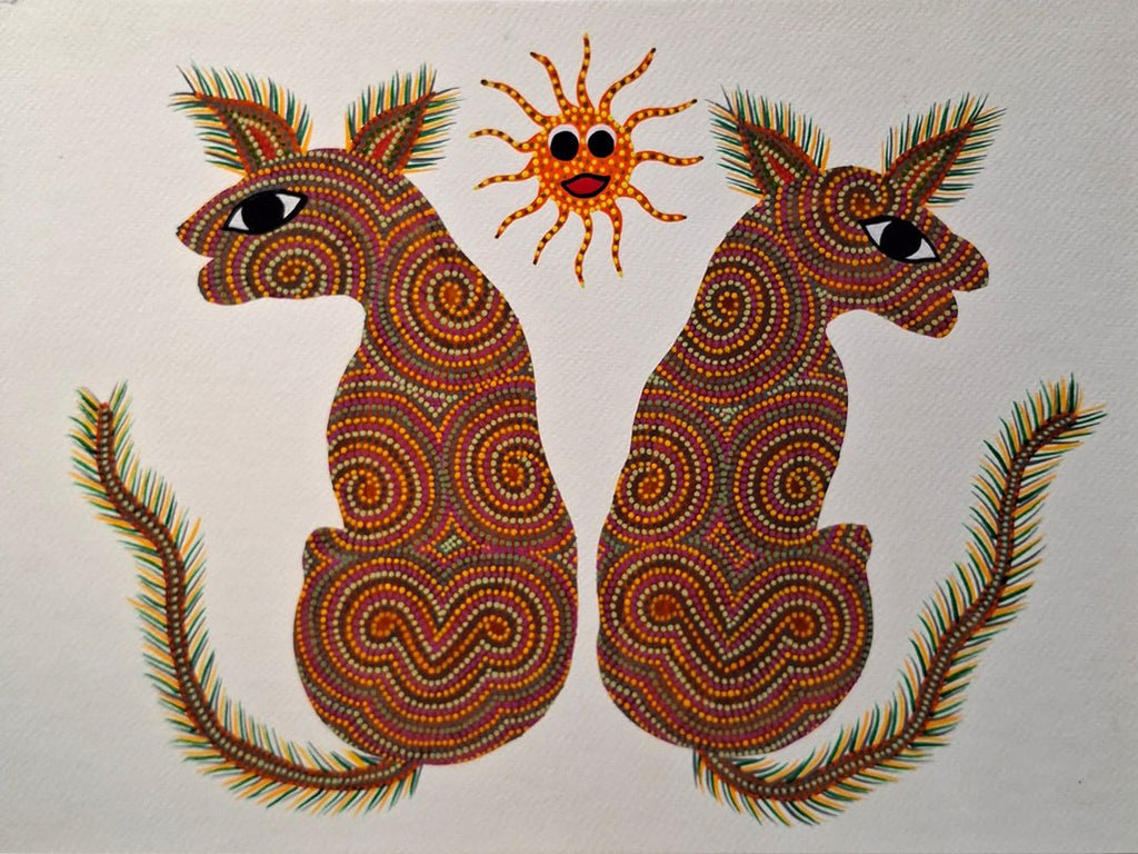 Tigers and sun in Bhil by Kamlesh Parmar Thumbnail