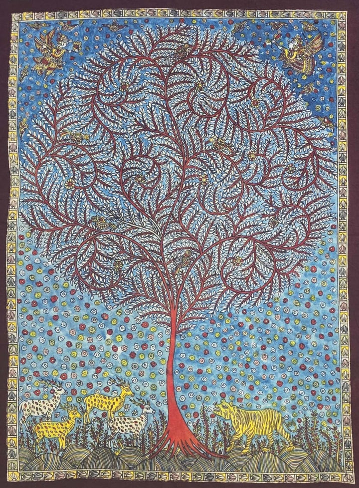 Tree of Life Tiger and Deers in Mata Ni Pachedi by Vasant Manubhai Chittara Thumbnail
