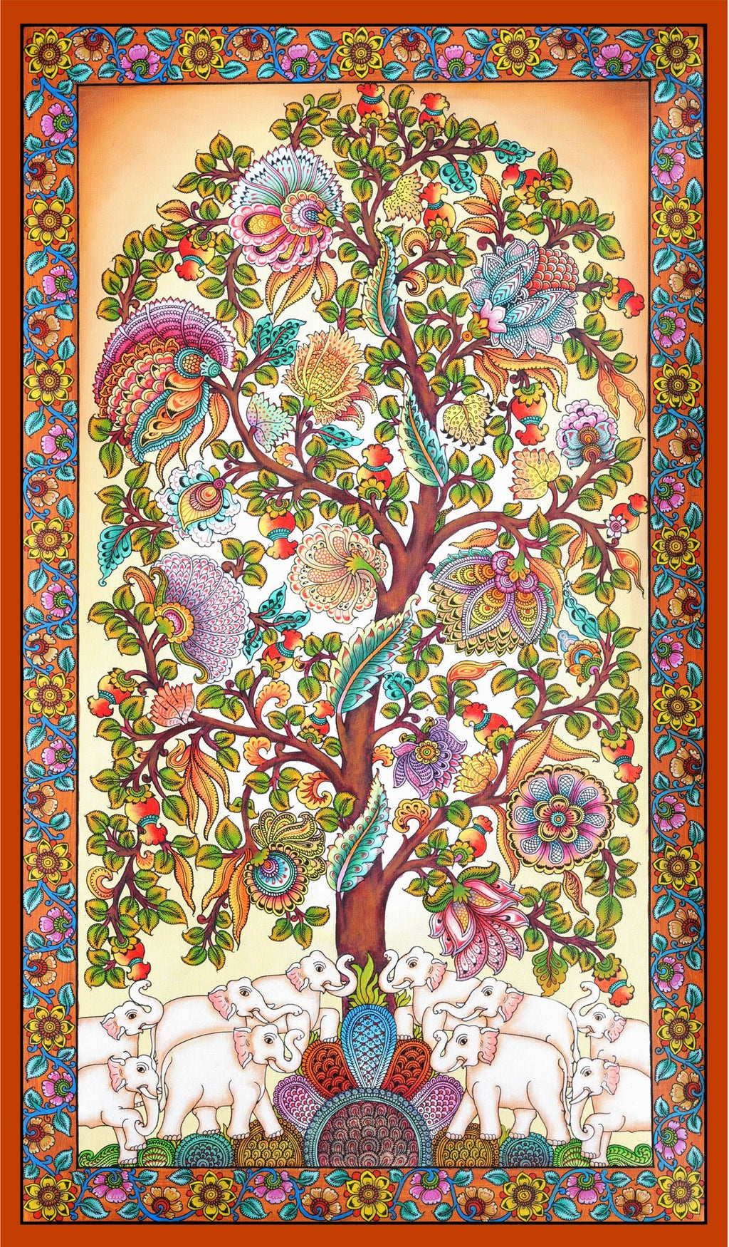 Tree of life with a herd of elephants in Kalamkari inspired art by Harinath N Thumbnail