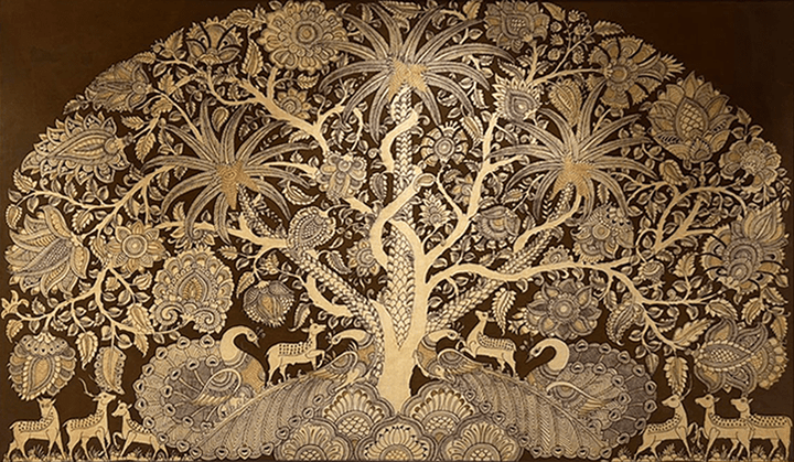Tree of life with animals in Kalamkari by Harinath N Thumbnail